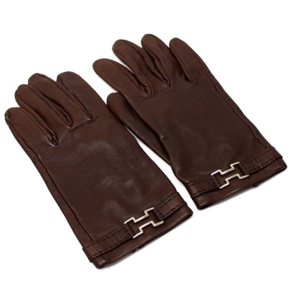 AUTHENTIC HERMES Leather Gloves Brown - Picture 1 of 10